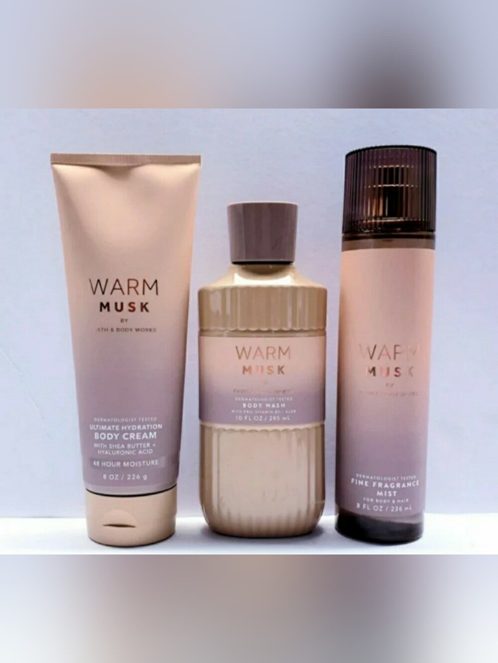 Bath & Body Works WARM MUSK Body Cream, Body Wash, and Boby Spray (3 Pcs)